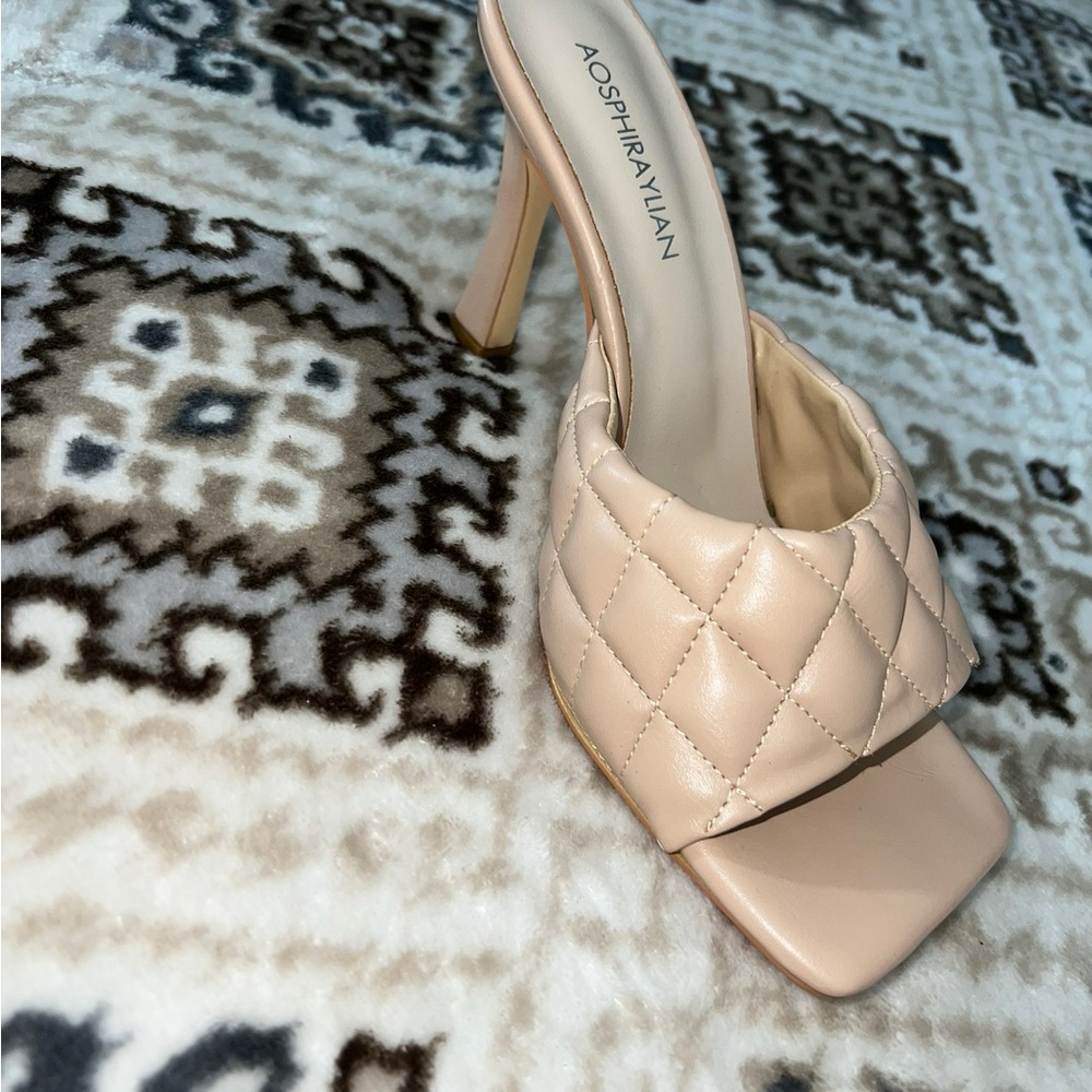 Worn Once! Tan Quilted Heels with Open Toe